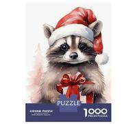 Puzzles De 1000 Pièces pour Adolescents Cute Xmas Raccoon Puzzle Jeux Relaxants Décoration Murale Cadeaux pour Les Amis Et La Famille 52x38cm/1000pcs