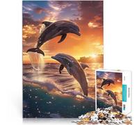 Puzzles de 1000 pièces pour Adolescents Danse des Dauphins au Coucher du Soleil Défi Difficile décoration Murale 52x38cm