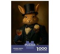 Puzzles De 1000 Pièces pour Adolescents Dapper Rabbit Portrait with Drink Puzzle pour Adultes Relax Games Hand Speed Race Offre Cadeaux pour Toute La Famille 52x38cm/1000pcs