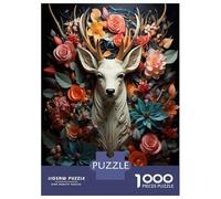 Puzzles De 1000 Pièces pour Adolescents Deer Head Floral Art Print Puzzle À Monter Soi-même, Jouets pour S'amuser en Famille, Cadeau d'anniversaire Ou De Noël 52x38cm/1000pcs