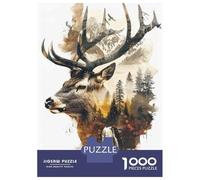 Puzzles De 1000 Pièces pour Adolescents Deer Head Wall Art Print Puzzles pour Adultes Jeux Amusants Difficile Difficile À Terminer 52x38cm/1000pcs