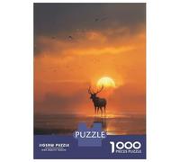 Puzzles De 1000 Pièces pour Adolescents Deer Silhouette at Sunset Puzzle pour Adultes Jeu Familial Course De Vitesse Manuelle Cadeaux Uniques pour Anniversaire Et Noël 52x38cm/1000pcs