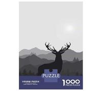 Puzzles De 1000 Pièces pour Adolescents Deer Silhouette in Mountains Puzzles pour Adultes Jeux Relaxants Course De Vitesse Manuelle Cadeaux Anti-Stress 38x26cm/1000pcs