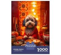 Puzzles De 1000 Pièces pour Adolescents Dog in Chinese New Year Outfit Puzzles pour Adultes, Jouets, Décoration Murale, Cadeaux Uniques pour Femmes, Anniversaires Et Présents 38x26cm/1000pcs
