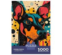 Puzzles De 1000 Pièces pour Adolescents Dog Portrait in Retro Style Bold Doberman in Dynamic Pop Art Style Puzzle Jeux Relaxants Cadeaux pour Femmes Cadeaux De Noël Et d'anniversaire 70x50cm/1000pcs