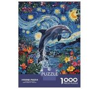 Puzzles De 1000 Pièces pour Adolescents Dolphin in Starry Night Floral Scene Puzzles pour Adolescents, Jouets À Monter Soi-même, Analyse Et Logique, Cadeau d'anniversaire Ou De Noël 38x26cm/1000pcs
