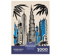 Puzzles De 1000 Pièces pour Adolescents Dubai Skyline Illustration with Palm Trees Puzzles pour Adultes Jeux Relaxants Analyse Et Logique pour Anniversaire, Noël 38x26cm/1000pcs