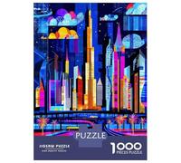Puzzles De 1000 Pièces pour Adolescents Dubai Vibrant Skyline - Geometric Cityscape Art Puzzles pour Adultes Jeux Relaxants Cadeaux pour Femmes Interaction Parent-Enfant 70x50cm/1000pcs