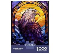 Puzzles De 1000 Pièces pour Adolescents Eagle Stained Glass Puzzle pour Adultes Jeu Familial Course De Vitesse Manuelle Cadeaux Uniques pour Anniversaire Et Noël 38x26cm/1000pcs