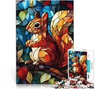 Puzzles de 1000 pièces pour Adolescents Écureuil en vitrail Jouets de Jeu pour Cadeau Familial Une œuvre d'art 52x38cm