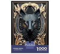 Puzzles De 1000 Pièces pour Adolescents Elegant Black Golden Wolf Puzzle pour Adultes Jeux De Famille Cadeaux pour Femmes Cadeaux Anti-Stress 52x38cm/1000pcs