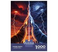 Puzzles De 1000 Pièces pour Adolescents Elemental Wolves Howling at The Sky Puzzle Adulte Jeu Manuel Améliore La Mémoire Réduit Le Stress Cadeaux 38x26cm/1000pcs
