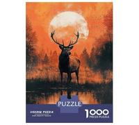 Puzzles De 1000 Pièces pour Adolescents Elk in Forest with Full Moon Casse-têtes pour Adultes, Jeu De Réflexion, Difficile, Amusant, Activités À La Maison 38x26cm/1000pcs