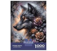 Puzzles De 1000 Pièces pour Adolescents Fantasy Charcoal Wolf in A Rose Forest Puzzle Jeux De Famille Décoration Intérieure Cadeaux d'anniversaire Uniques 52x38cm/1000pcs