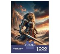 Puzzles De 1000 Pièces pour Adolescents Fantasy Lion Warrior Sword Art Print Puzzle pour Adultes Jeux Relaxants Décoration Intérieure Jeu Stimulant Cadeaux 70x50cm/1000pcs