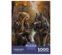 Puzzles De 1000 Pièces pour Adolescents Fantasy Warrior and Wolf Art Print Puzzle pour Adultes, Jouets À Monter Soi-même, Amusants Et Humoristiques, pour Stimuler Le Cerveau 70x50cm/1000pcs