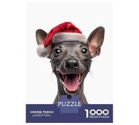 Puzzles De 1000 Pièces pour Adolescents Festive American Hairless Terrier with Santa Hat Puzzle Jeux Relaxants Cadeaux pour Femmes Cadeaux De Noël Et d'anniversaire 38x26cm/1000pcs