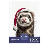 Puzzles De 1000 Pièces pour Adolescents Festive Ferret Portrait Puzzle Jeux Relaxants Cadeaux pour Femmes Cadeaux De Noël Et d'anniversaire 70x50cm/1000pcs