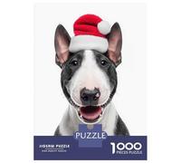 Puzzles De 1000 Pièces pour Adolescents Festive Miniature Bull Terrier with Santa Hat Puzzles pour Adultes Jeux Amusants Décoration Parfaite pour Un Anniversaire, Noël 70x50cm/1000pcs