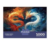 Puzzles De 1000 Pièces pour Adolescents Fire and Ice Dragons Art Print Puzzle pour Adultes Jouet Décoration Murale Défi Difficile À Compléter 38x26cm/1000pcs