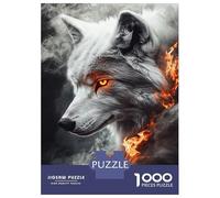 Puzzles De 1000 Pièces pour Adolescents Flame-Embraced Wolf -1 Puzzles pour Adolescents, Jouets Anti-Stress, Cadeaux pour Femmes, Cadeaux Anti-Stress 70x50cm/1000pcs