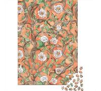 Puzzles De 1000 Pièces pour Adolescents Floral Fabric Pattern Orange White Puzzles pour Adolescents Jeux Amusants Une Œuvre d'art pour Un Anniversaire, Noël 70x50cm/1000pcs