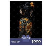 Puzzles De 1000 Pièces pour Adolescents Floral Tattoo Woman on Black Background Casse-têtes pour Adultes, Jeu De Réflexion, Difficile, Amusant, Activités À La Maison 38x26cm/1000pcs