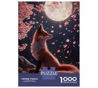 Puzzles De 1000 Pièces pour Adolescents Fox Under The Moonlight with Cherryblossoms Puzzle pour Adultes Jeux De Famille Cadeaux pour Femmes Cadeaux Anti-Stress 38x26cm/1000pcs