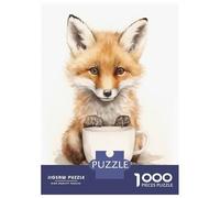 Puzzles De 1000 Pièces pour Adolescents Fox with Coffee Mug Puzzle Jeux Relaxants Cadeau d'anniversaire Cadeaux Anti-Stress 70x50cm/1000pcs