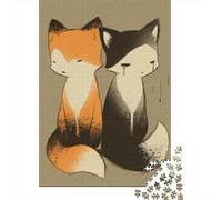Puzzles De 1000 Pièces pour Adolescents Foxes in Love Cute Digital Art Puzzles pour Adultes Jeux De Société Cadeaux pour Femmes Stimule Le Cerveau 52x38cm/1000pcs