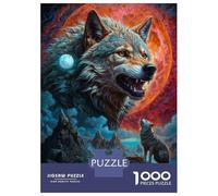 Puzzles De 1000 Pièces pour Adolescents Full Moon Lone Wolf Snarls Puzzle Adulte Jeu Familial Décoration Parfaite Activités Amusantes À La Maison 70x50cm/1000pcs