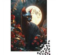 Puzzles De 1000 Pièces pour Adolescents Full Moon Mystical Cat Garden Puzzles pour Adultes, Jeu Familial, Assemblage De Motifs, Cadeaux d'anniversaire Uniques 38x26cm/1000pcs