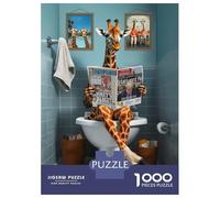 Puzzles De 1000 Pièces pour Adolescents Funny Giraffe Using Toilet Puzzles pour Adolescents, Jouets À Monter Soi-même, Analyse Et Logique, Cadeau d'anniversaire Ou De Noël 52x38cm/1000pcs