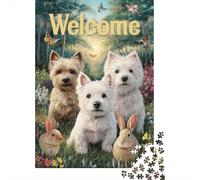Puzzles De 1000 Pièces pour Adolescents Garden Flag with Dogs and Rabbits Puzzle pour Adultes Jeu Familial Course De Vitesse Manuelle Cadeaux Uniques pour Anniversaire Et Noël 70x50cm/1000pcs
