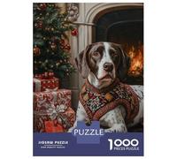 Puzzles De 1000 Pièces pour Adolescents German Shorthaired Pointer Dog in Christmas Sweater by Fireplace Puzzle Jeux Relaxants Cadeaux pour Femmes Cadeaux De Noël Et d'anniversaire 38x26cm/1000pcs