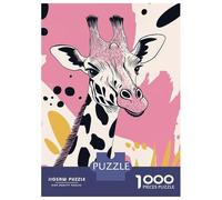 Puzzles De 1000 Pièces pour Adolescents Giraffe Portrait with Abstract Pink Background Puzzles pour Adultes Jeux Anti-Stress Analyse Et Logique Cadeaux d'anniversaire Uniques 70x50cm/1000pcs