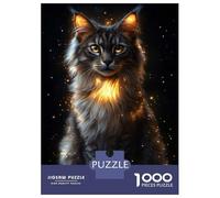 Puzzles De 1000 Pièces Pour Adolescents Golden Glow Maine Coon - Mystical Cat Art - Enchanted Feline Portrait Puzzle Jeux De Famille Décoration Intérieure Cadeaux D'anniversaire Uniques 70x50cm/1000pc