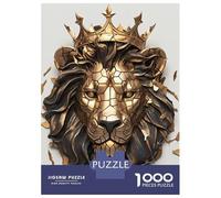 Puzzles De 1000 Pièces pour Adolescents Golden Lion Head with Crown Puzzle Adulte Jeu Manuel Défi Difficile Cadeaux pour Amis Et Famille 52x38cm/1000pcs