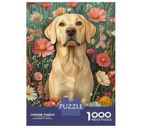 Puzzles De 1000 Pièces pour Adolescents Golden Retriever in Flowers Labrador Among Soft Florals Dog Wall Art Print Puzzle Jeux Relaxants Une Œuvre d'art Cadeaux d'anniversaire Uniques 70x50cm/1000pc