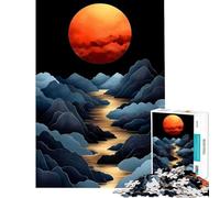 Puzzles de 1000 pièces pour Adolescents Golden River Red Moon Difficulté et défi Décoration Parfaite Jeux éducatifs pour Les 14 Ans et Plus (50x75cm)