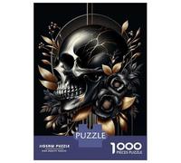 Puzzles De 1000 Pièces pour Adolescents Golden Skull and Florals Puzzles pour Adultes Jeux Amusants Difficile Difficile À Terminer 52x38cm/1000pcs