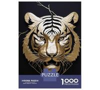 Puzzles De 1000 Pièces pour Adolescents Golden Tiger Head on Black Background Puzzles pour Adultes Jeu Familial Cadeaux pour Femmes Difficile Et Stimulant 70x50cm/1000pcs