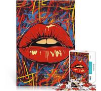Puzzles de 1000 pièces pour Adolescents Graffiti Abstrait avec des lèvres Rouges Impossible Jouets de décoration pour la Maison 75x50cm