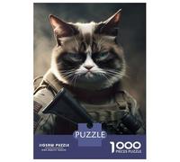 Puzzles De 1000 Pièces pour Adolescents Grumpy Cat Army Portrait Puzzle pour Adultes Jeu Manuel Amusant Et Humoristique Aide À Exercer Le Cerveau 52x38cm/1000pcs
