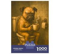 Puzzles De 1000 Pièces pour Adolescents Grumpy Dog on Toilet with Coffee Puzzles pour Adolescents, Jouet, Décoration Murale, Décoration Intérieure, Cadeaux Anti-Stress 70x50cm/1000pcs