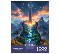 Puzzles De 1000 Pièces pour Adolescents Guitar-Shaped Mountain with Waterfall Puzzles pour Adolescents Jeux Relaxants pour S'amuser en Famille Offrez-Leur Un Cadeau 70x50cm/1000pcs