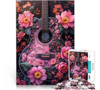 Puzzles de 1000 pièces pour Adolescents Guitare Acoustique Florale Jouets à Faire soi-même Améliorer la mémoire 52x38cm