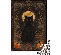 Puzzles De 1000 Pièces pour Adolescents Halloween Black Cat Art Print Puzzles pour Adultes, Jeu Familial, Assemblage De Motifs, Cadeaux d'anniversaire Uniques 38x26cm/1000pcs