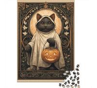 Puzzles De 1000 Pièces pour Adolescents Halloween Cat Art Print Puzzles pour Adultes Jeux Relaxants Décoration Intérieure pour Anniversaire, Noël 70x50cm/1000pcs