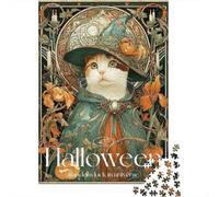 Puzzles De 1000 Pièces pour Adolescents Halloween Witch Cat Art Print-1 Puzzles pour Adultes, Jeu Familial, Assemblage De Motifs, Cadeaux d'anniversaire Uniques 52x38cm/1000pcs